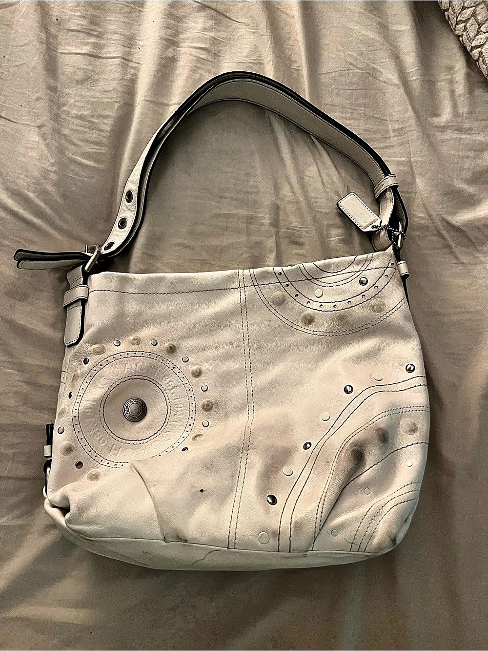 Coach Soho White Leather Studded Hobo Bag